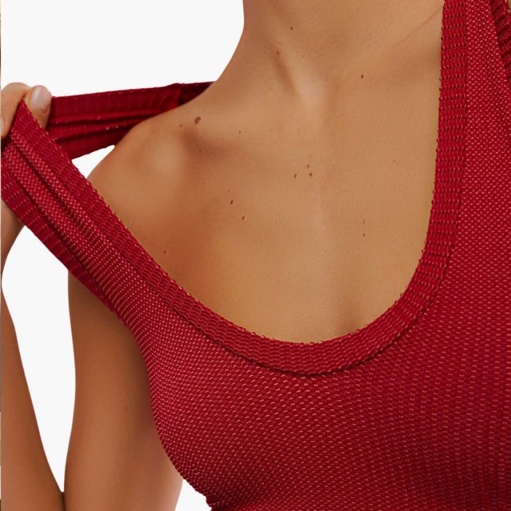 Free People Red Ribbed Tank Top - Picture 2 of 3